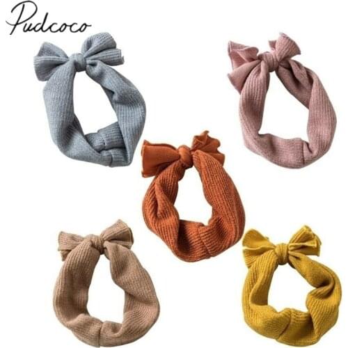 2019 Baby Accessories Baby Girls Bunny Kids Solid Turban Knot Bow Hair Bands Head Wrap Rabbit Knitted Headband Wholesale Gift