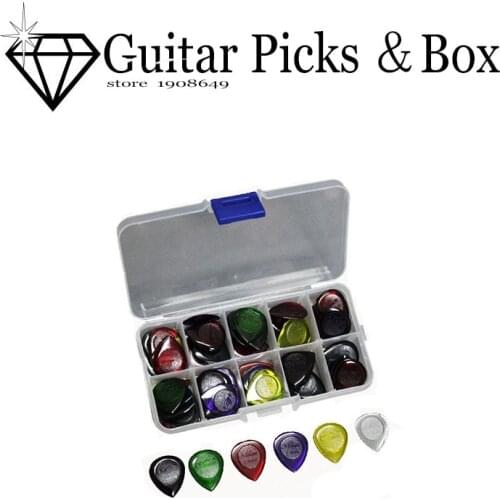 40pcs Durable Clear Water-drop Acoustic Electric Guitar Picks Plectra 1.0 2.0 3.0mm + 10 Grid Picks Case guitar pick and box