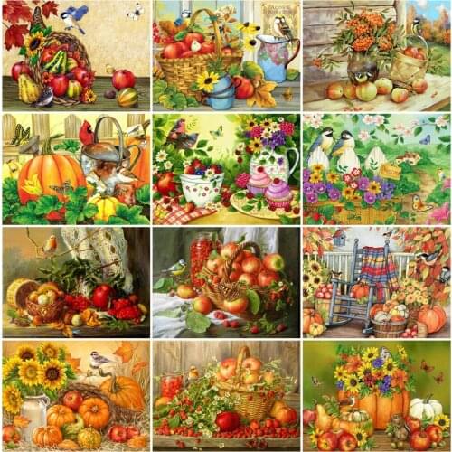 EverShine Diamond Painting Thanksgiving Cross Stitch Diamond Embroidery Full Square Pumpkin Picture Of Rhinestones Home Decor