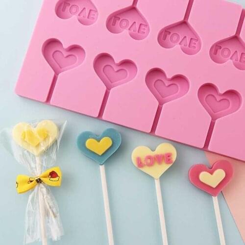 12 Holes Love Heart Silicone Candy Molds Lollipop Chocolate Cake Decorating Moulds Sugar craft Baking Tool With 20pcs Stick 200g
