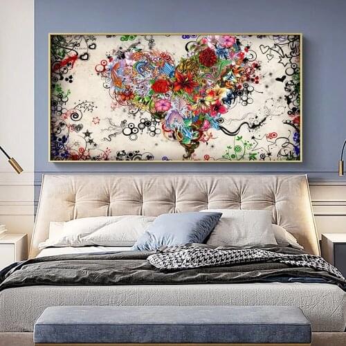 Graffiti modern art canvas painting abstract colorful heart flower prints murals and posters frameless paintings home decoration
