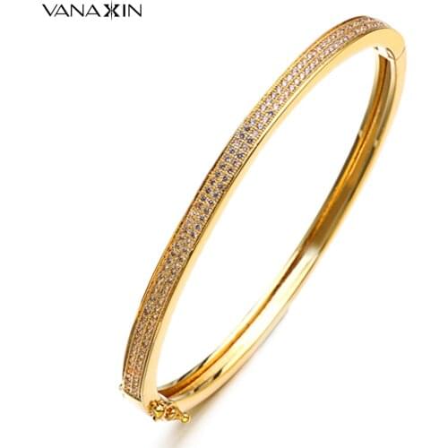 VANAXIN Charms CZ Crystal Bangle Bracelets For Women Classic Romantic Love Bangles Gift High Quality Box Free Rose/Gold Color