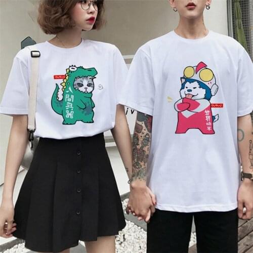 Korean Kawaii Couple T Shirt Cartoon Casual Valentines Day Tops Summer Short Sleeve Tee Shirt Fashion Couple Clothes 2021
