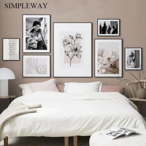 Fashion Sexy Lady Canvas Wall Art Print Black White Photography Painting Flower Line Drawing Abstract Picture Modern Home Decor