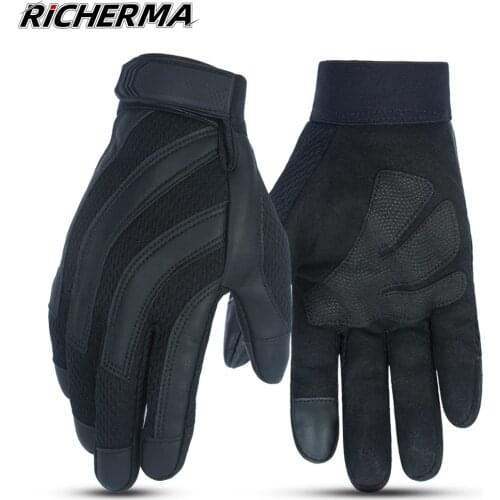 Summer Motorcycle Gloves Goth Full Finger Touch Screen Woman Motorbike Gloves Breathable Non-Slip Men Work Gloves Leather