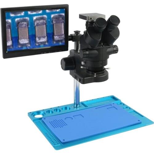 7X-45X Simul-Focal Stereo Microscope Trinocular Microscope+37MP 1080P HDMI USB Video Camera+10.1" LCD Monitor For PCB Soldering