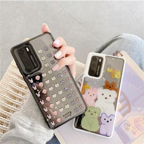 Cartoon Case for Huawei P30 Pro Case P40 P20 pro Cover Transparent Mirror Silicone Cover for Huawei Nova 6 SE Mate 30 Pro Case