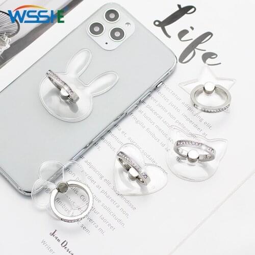 New Universal Finger Ring Transparent Mobile Phone holder Ring Cat Bear Star Smartphone Stand Holder For iPhone XS MAX 8