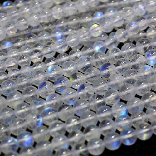 Genuine Top High Quality Flash Blue Clear Moonstone Round Loose Stone Beads 3-18 Fit Jewelry DIY Necklaces or Bracelets15" 03824