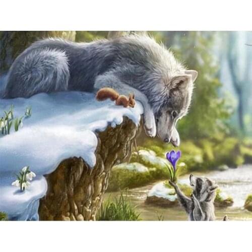 ARMYQZ 5D DIY Full Wheel Diamond Painting Animal Wolf And Raccoon Diamond Mosaic Picture Diamond Embroidery Cross Stitch Kit