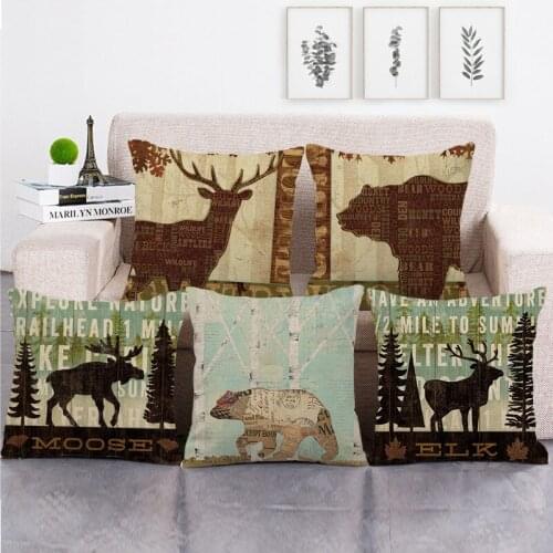 Letters Elk Deer Series Cushion Cover Linen Pillow Case Sofa Car Seat Cushion Cover Party Home Christmas Decor