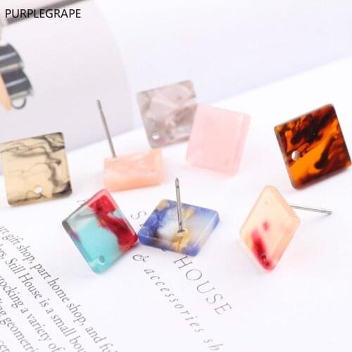 PURPLEGRAPE DIY Jewelry Accessories Korean Edition Personality Temperament Acetate Square Stud Earrings Material Pendant 10pcs