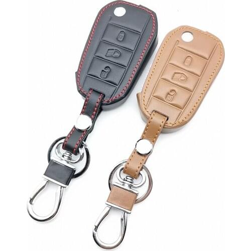 Flap folding leather car key case for Peugeot 3008 208 308 508 408 2008 Protective Carrying Case Holder Car Skin Accessories