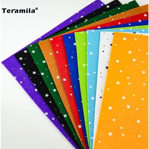 Teramila Home Decor Material Thickness 1mm Mix 10Colors 15cmx15cm/pieces Print Star and Dots Polyester Felt Fabric Cloth Sewing