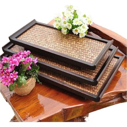 Creative Art Article Retro Furnishing Fruit Tray Thai DIY Wooden Fruit Tea SPA Tray Home Decoration Wood&Rattan Gongfu Tea Tray