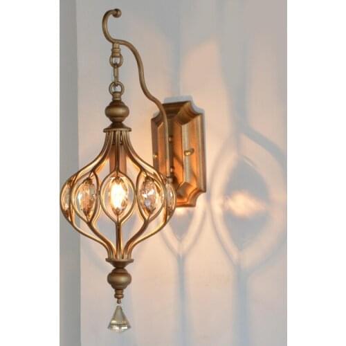 Creative Lantern Crystal Wall Light American Retro Wall Lamp French Living Room Light Bedroom Bedside Lamp Balcony Aisle Lights