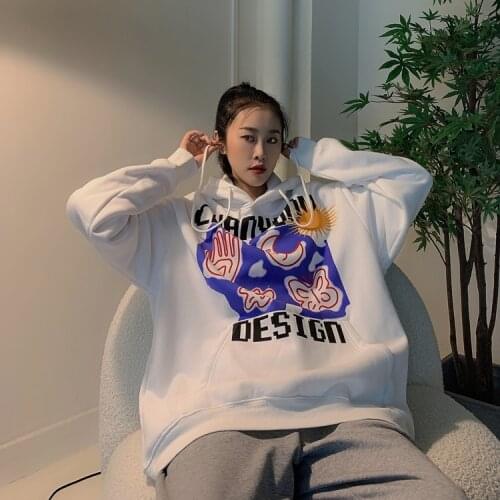 Street oversize loose casual Plush sweatshirts women autumn winter hip hop ins net red male and female students hoodies