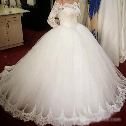 Off Shoulder Long Sleeve Vintage Wedding Dress Ball Gown Plus Size Custom Made Vintage Lace Wedding dresses Bridal Dresses W0213