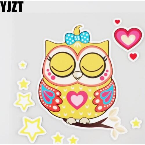 YJZT 14.1CM×13.9CM Colorful Owl Pattern PVC Decal Cartoon Modeling Car Sticker 11B-0397