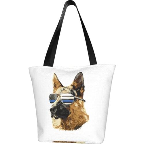 Thin Blue Line Flag K9 German Shepherd Police Dog Gift Shopping Bag Aesthetic Cloth Outdoor Handbag Female Fashion Bags
