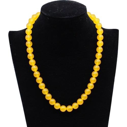 Wholesale Fashion Simplicity women Golden yellow stone Chalcedony 8/10mm beads necklace chain choker clavicle jewelry 18inch