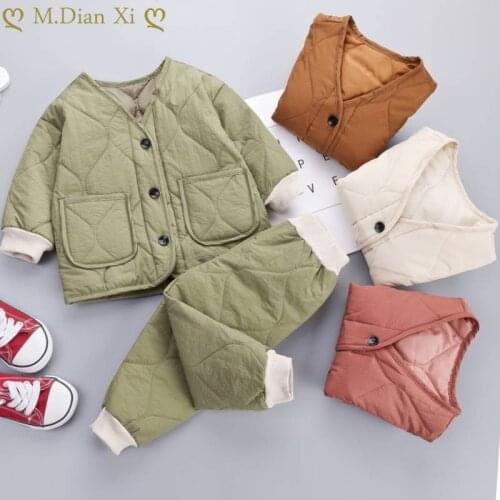 Winter Two-piece Boy Jacket, Childrens Thin Cotton Jacket, Baby Girl Outing Clothes, Solid Color Warm Cotton Casual Jacket