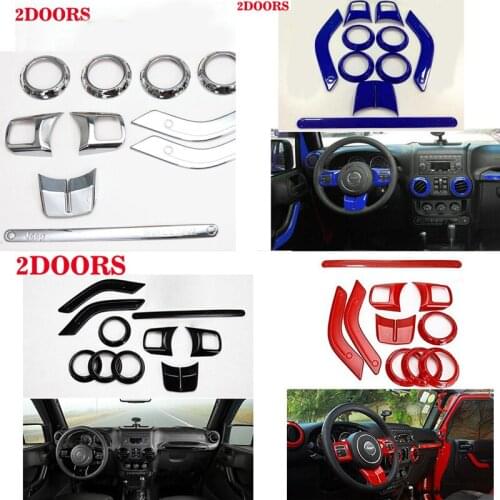 10PCS/Lot Steering Wheel Trim Air Condition Vent Interior Accessories Door Handle Cover Kits ABS Chrome For Jeep Wrangler JK