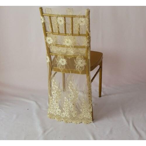 100 PCS Gold Lace Chair Cap Sequin Lace Chair Hood Free Shipping Luxurious Embroidered Lace Chiavari Chair Cover