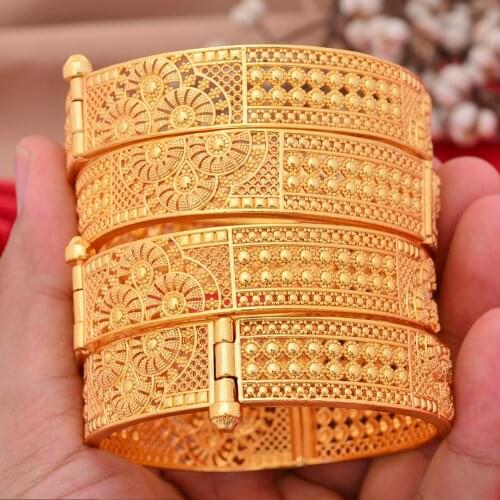 4pcs/Set Luxury Bangles For Women Dubai Ethiopian Wedding Bangles African Jewelry Arab Middle East Can Open