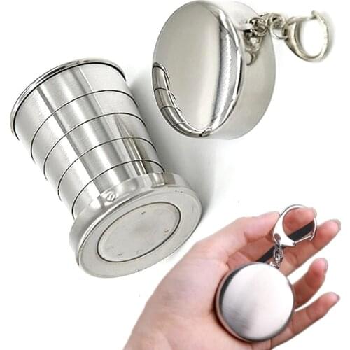 75ML Stainless Steel Folding Cup Camping Cookware Foldable Retractable Cup Teacups Teaware Camp Utensils Tableware Folded Cup