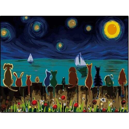DIY Diamond Embroidery Animals Cat Landscape Cartoon Look At The Sea Square/Round Drill Cross Stitch Diamond Painting Love Gift