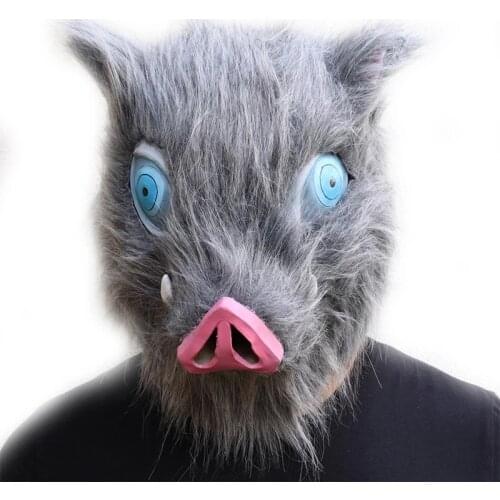 Anime Demon Slayer Kimetsu no Yaiba Hashibira Inosuke Cosplay Mask Pig Cotton Plush Masks Latex Helmet Masquerade Party Props