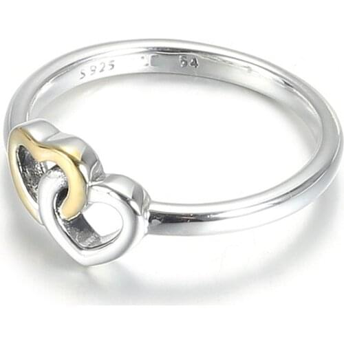 Authentic S925 Sterling Silver Ring For Women Linked Hearts Ring for Wedding Party Gift fit Lady Fine Jewelry