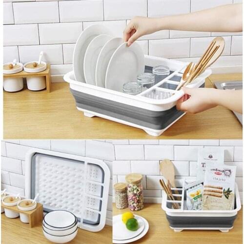 Draining Basket Foldable Kitchen Dish Rack Cup Drainer Dry Tableware Organizer Bowls Holder Fruit Washing Basket