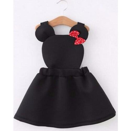 Childrens Girls Clothes Mickey New Lovely Air Layer Strap Girl Cartoon Minnie Dresses Cotton Autumn Kids Baby black Pink Dress