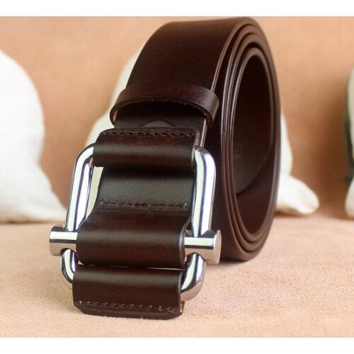 Mens Ethnic Style Cowskin Leather Belt Pure Genuine Leather Copper Buckle Pattern Belt Retro Men Smooth Buckle Buckle Belts