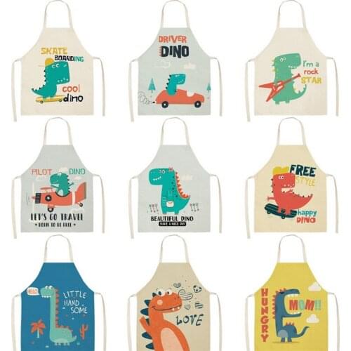 Dinosaur Aprons Unisex Dinner Party Linen Nordic Cooking Bib Funny Pinafore Kitchen Kawaii Printed Sleeveless Cleaning Aprons