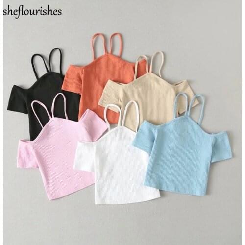 Sexy t shirt women off shoulder top summer short sleeve tees korean fashion knitted t shirt white pink halter top black 2021