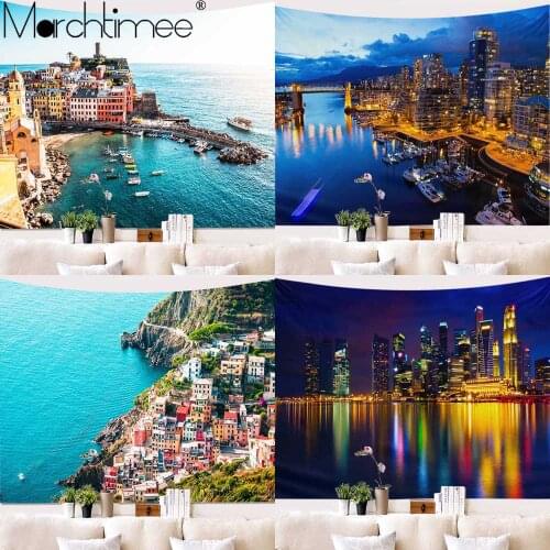 City Building Landscape Tapestries Bay View Large Wall Tapestry Cheap Hippie Wall Hanging Boha Wall Mandala Art Decor Tapestries