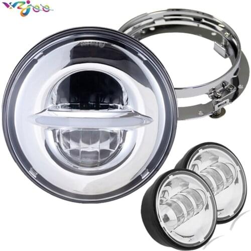 Chrome 7 inch LED Headlight DOT Kit Set Fog Passing Lights Ring For Ultra Classic Electra Street Glide