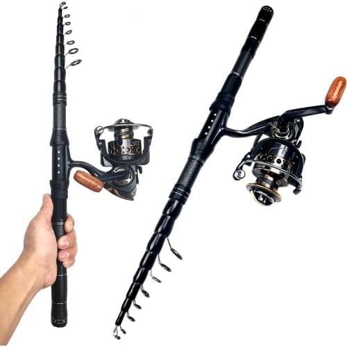1.8-3m Carbon Telescopic Fishing Rod combo short Spinning Fishing Rod Travel stick sea Boat pole carp fishing set kit