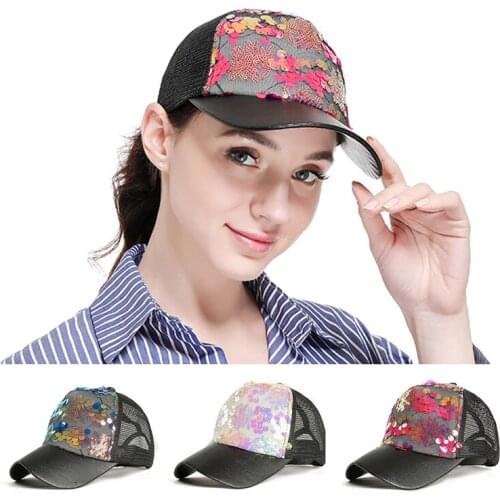Women Summer Baseball Caps Adjustable Sequins Mesh Cap female Sun Hats Female Mermaid Sequins Breathable Mesh Casual Hip Hop Hat