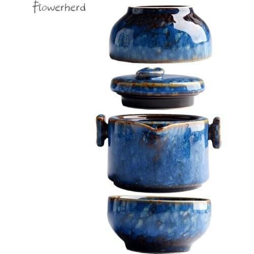 Ceramic Travel Kung Fu Tea Set Teaware Kiln Change Glaze One Teapot and Two Teacups White Porcelain Tea Pot and Cup Set