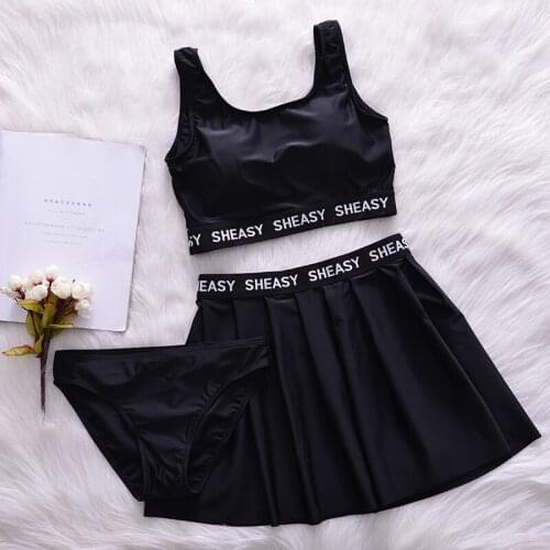 Brand Summer Letter Bandage Sexy 3 Pieces in Bikini Set Swimwear Women Black Sport Swimsuit Beach Wear Girls Pool Bathing Suit