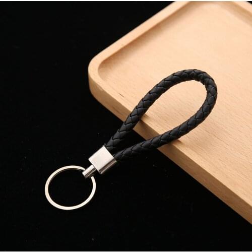 Creative Braided PU Leather Rope Car Woven Keychain DIY Bag Chain Pendant Key Car Keyring Mens Business Waist Auto Accessories