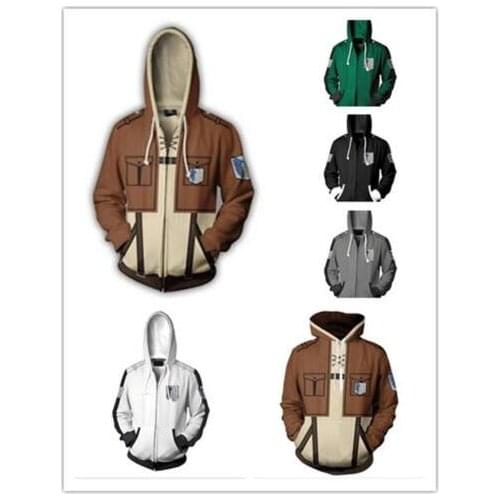 Attack on Titan Mens Zipper Hoodie Jacket 3D Coat Zipper Cosplay costume