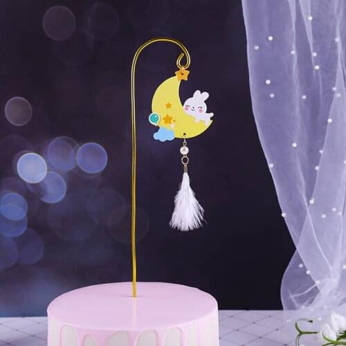 Cute Cloud Happy Birthday Cake Topper Metal Moon Wedding Cupcake Topper for Baby Shower Kids Birthday Party Cake Decorations