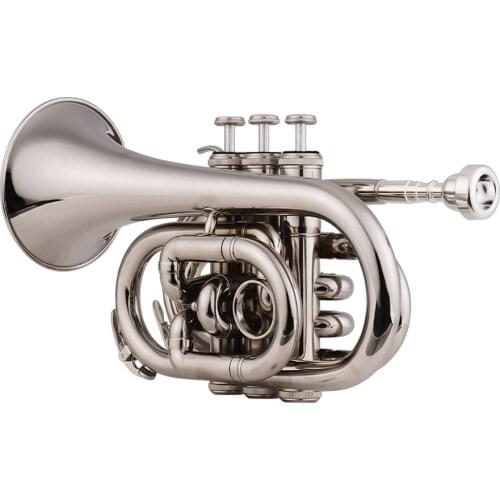 Mini Trumpet Pocket Bb Flat Brass Material Wind Instrument with Mouthpiece Carrying Case