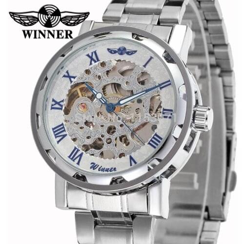 WRG8008M4S3 new top quality skeleton Winner Automatic men watch factory stainless steel bracelet free shipping with gift box