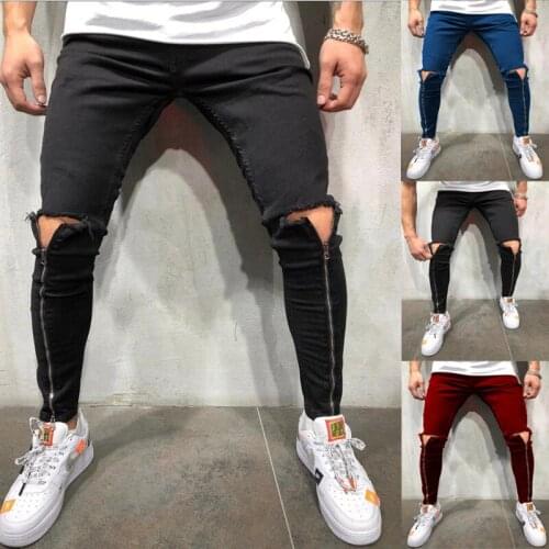 Men Business Casual Cotton Slim Straight Trousers Spring Summer Long Pants Multi-pocket zip-up sweatpants jogging pants